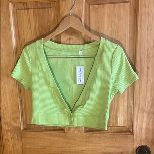 Women's PacSun Lime Green Cropped Cardigan Ribbed Knit,  Size S